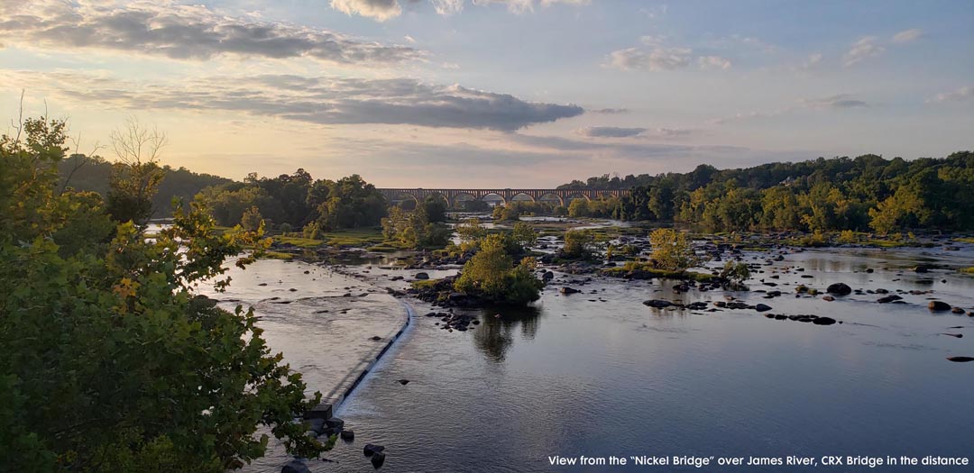 View from over the Nickel Bridge with the CRX train bridge in the distance