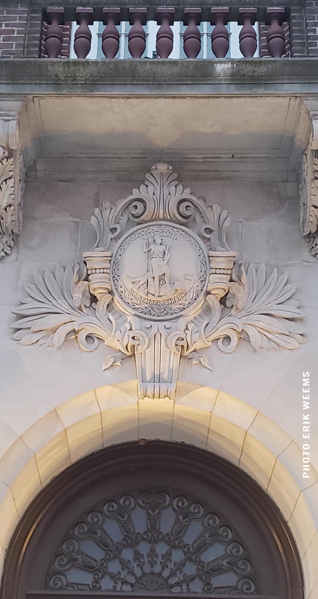 Entrance door at bell tower of Carillon at Byrd Park